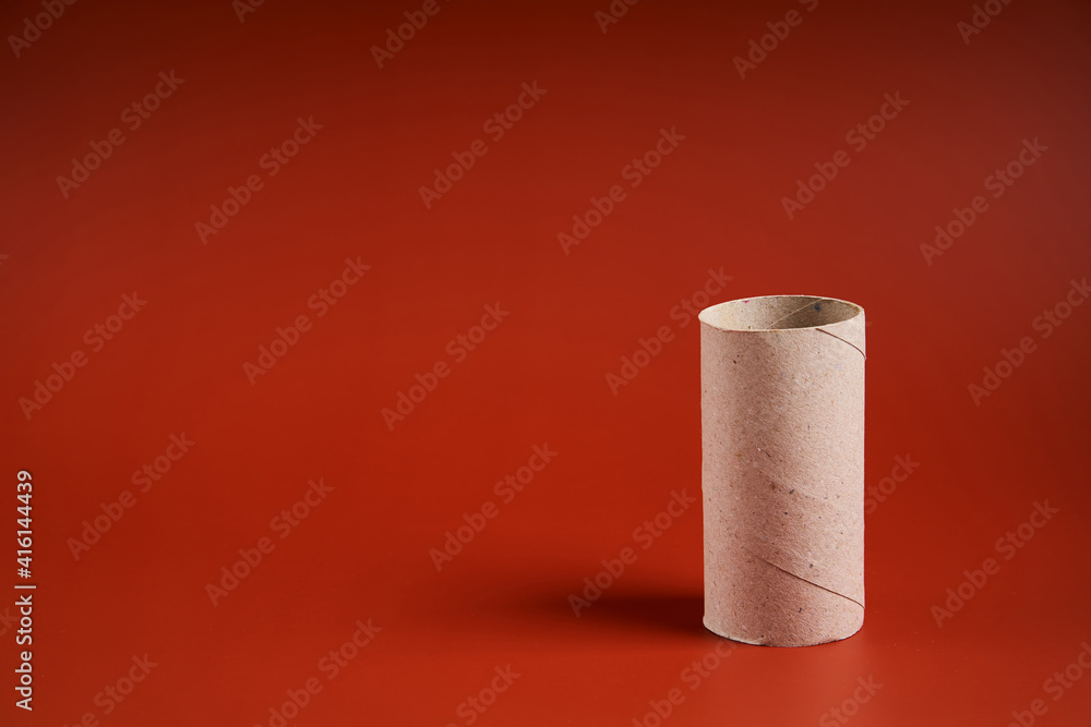 An empty cardboard toilet paper tube close up An empty cardboard toilet paper tube close up