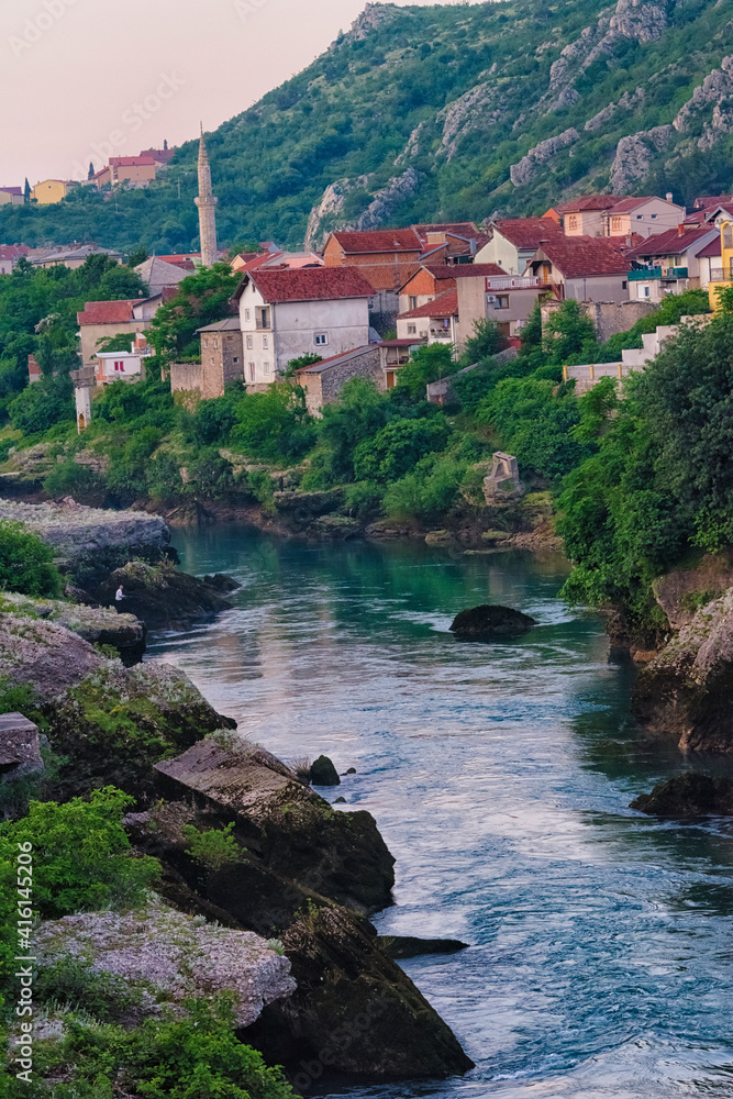 Houses along the Neretva River, Mostar, Bosnia and Herzegovina