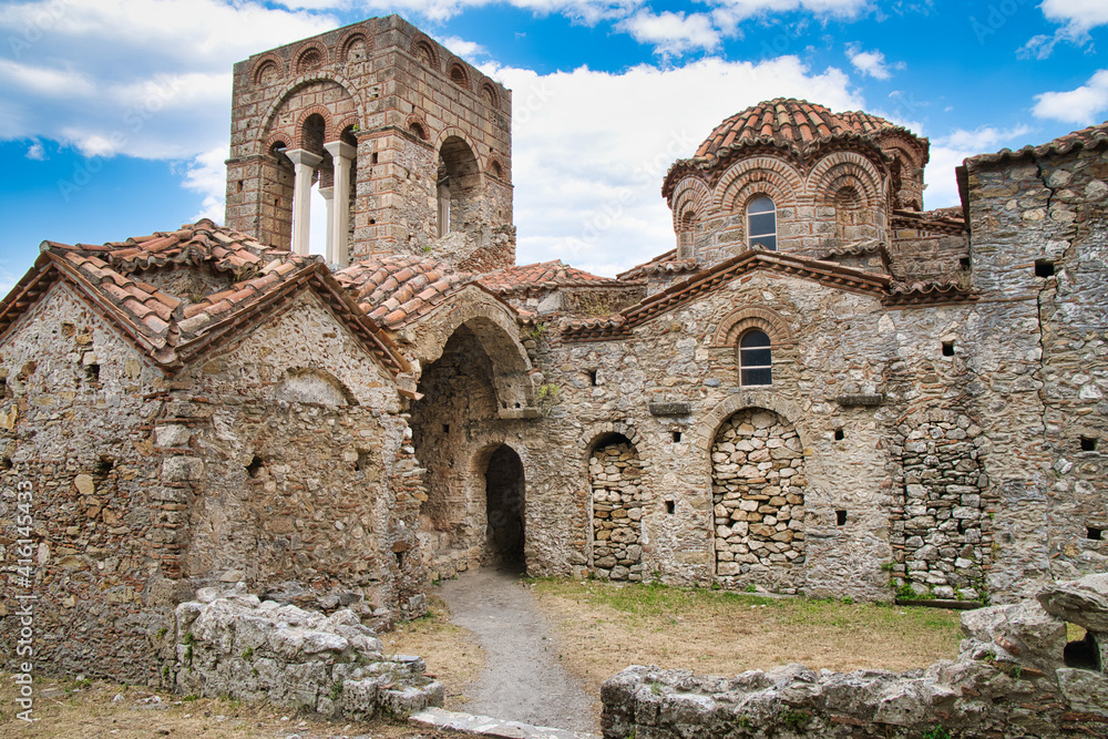 The Byzantine Church of Hagia Sofia in Mystras is decorated with valuable frescoes