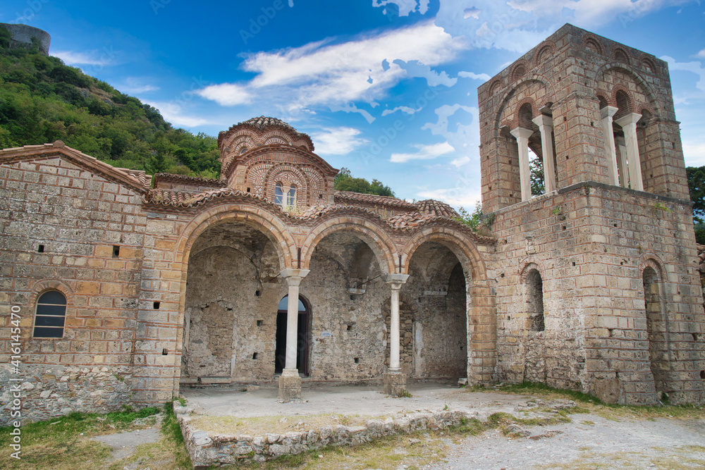 The Byzantine Church of Hagia Sofia in Mystras is decorated with valuable frescoes