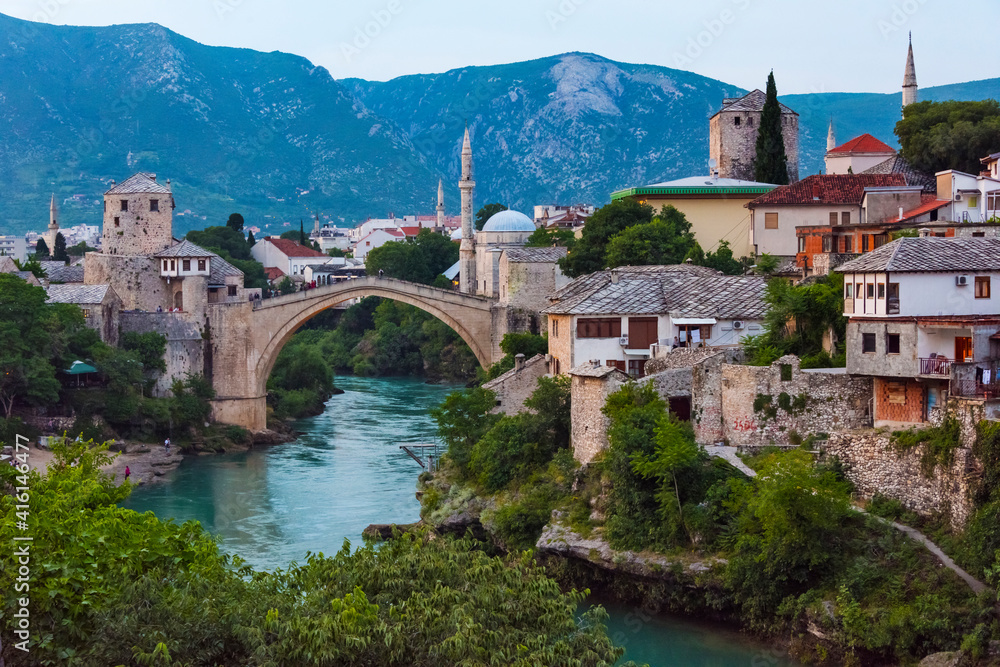 Stari Most (Old Bridge) over Neretva River, UNESCO World Heritage Site, Mostar, Bosnia and Herzegovina