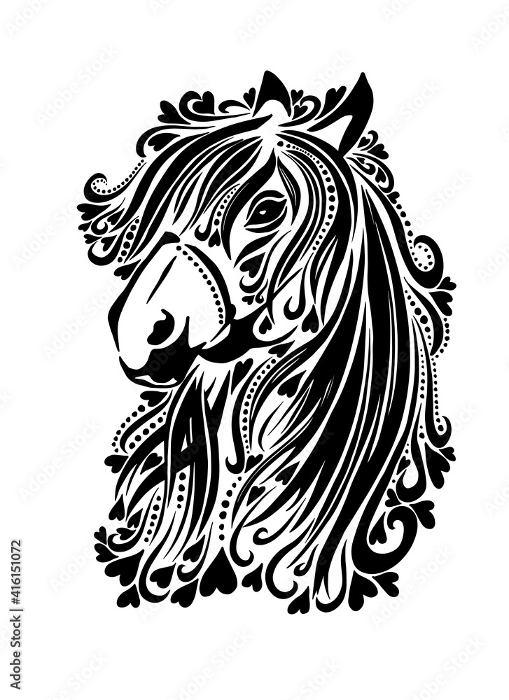 Horse face. Tattoo. Vector illustration