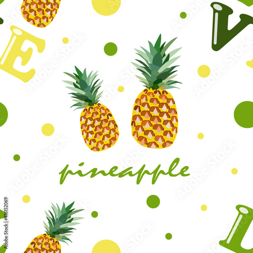 Fototapeta Naklejka Na Ścianę i Meble -  Seamless background with pineapples and the word love. For printing on fabrics, textiles, bedding, kitchen towels, paper. 