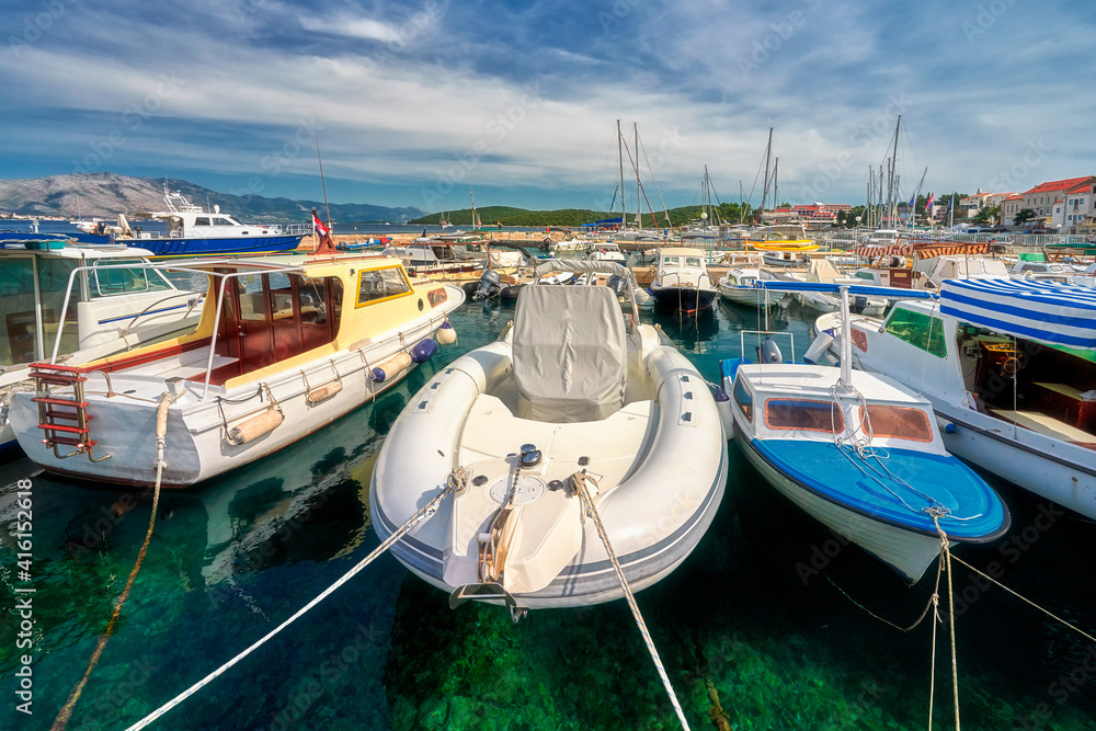 Croatia, island of Korcula view of the yacht marina