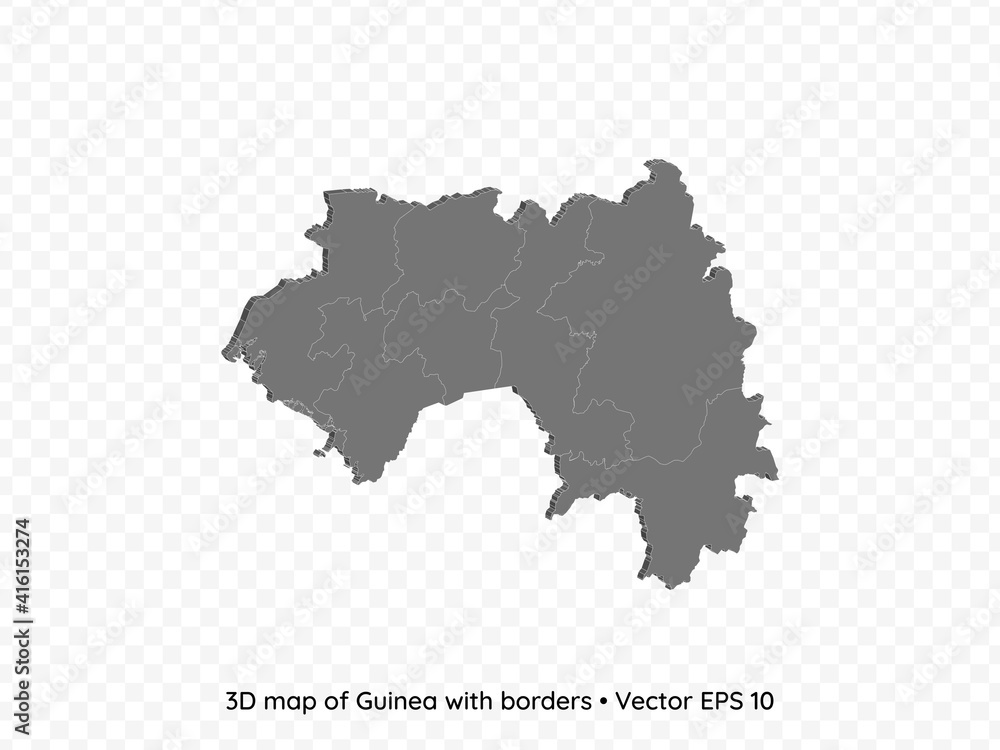 3D map of Guinea with borders isolated on transparent background, vector eps illustration