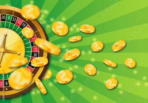 casino roulette table and gold coins