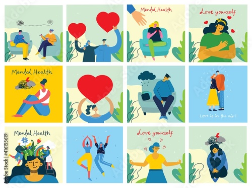 Mental health illustration concept. Psychology visual interpretation of mental health.