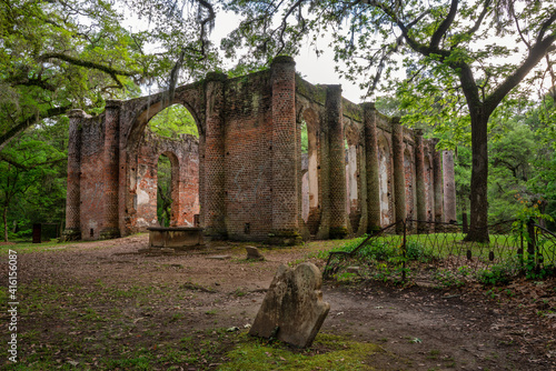 Historic old Sheldon Church ruins near Charleston, South Carolina  photo