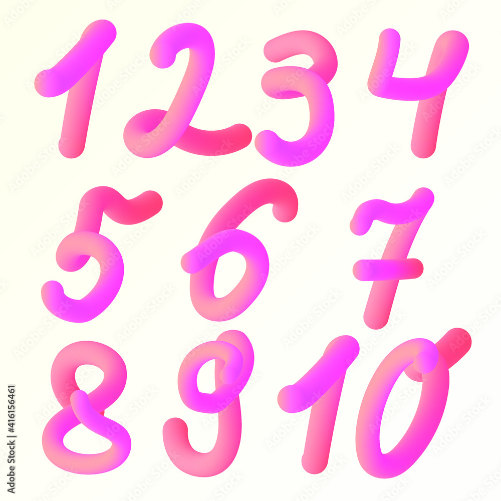 Volumetric 3D numbers from one to ten. Vector illustration. Volumetric 3D numbers from one to ten. Vector illustration.