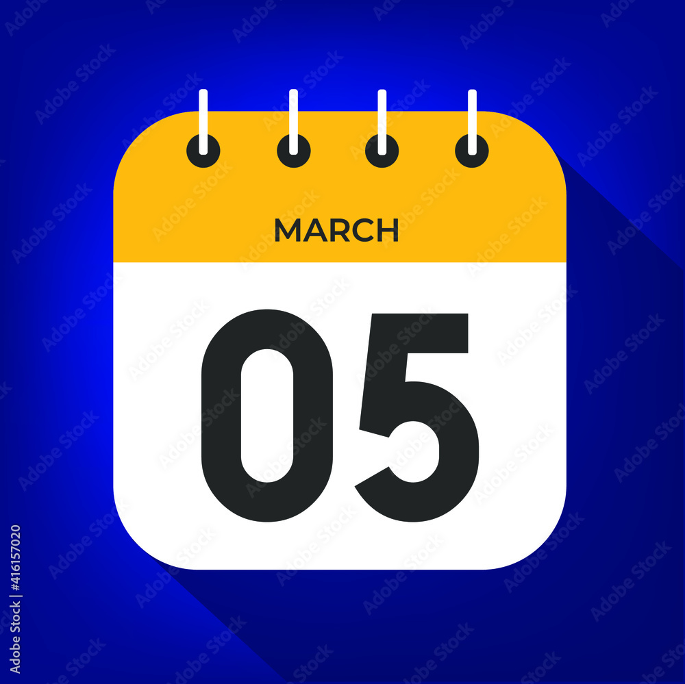 March day 5. Number five on a white paper with yellow color border on a blue background vector. March day 5. Number five on a white paper with yellow color border on a blue background vector.