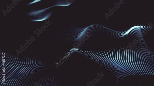 Abstract flowing smooth blue waves background. Grid, Big data connection. Seamless loop 4k animation photo