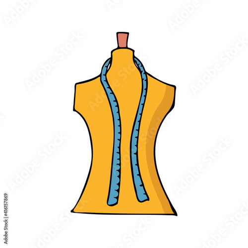 Colorful doodle tailor mannequin illustration in vector. Colorful sewing mannequin icon in vector.  Woman clothing mannequin