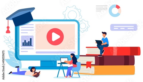 Professional training Webinar Online business courses Presentation  Education Video tutorial Vector flat illustration Design composition market analysis creative solution Сoncept of online meeting