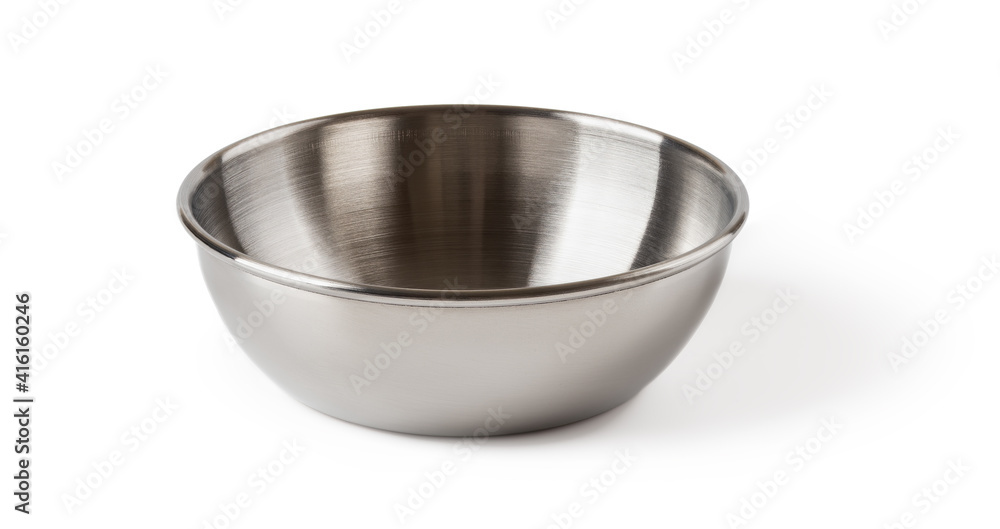 Front view of chinese style metal sauce bowl isolated on white background. Empty dishes for food design. Modern stainless steel tableware of stylish minimalistic design. Front view of chinese style metal sauce bowl isolated on white background. Empty dishes for food design. Modern stainless steel tableware of stylish minimalistic design.