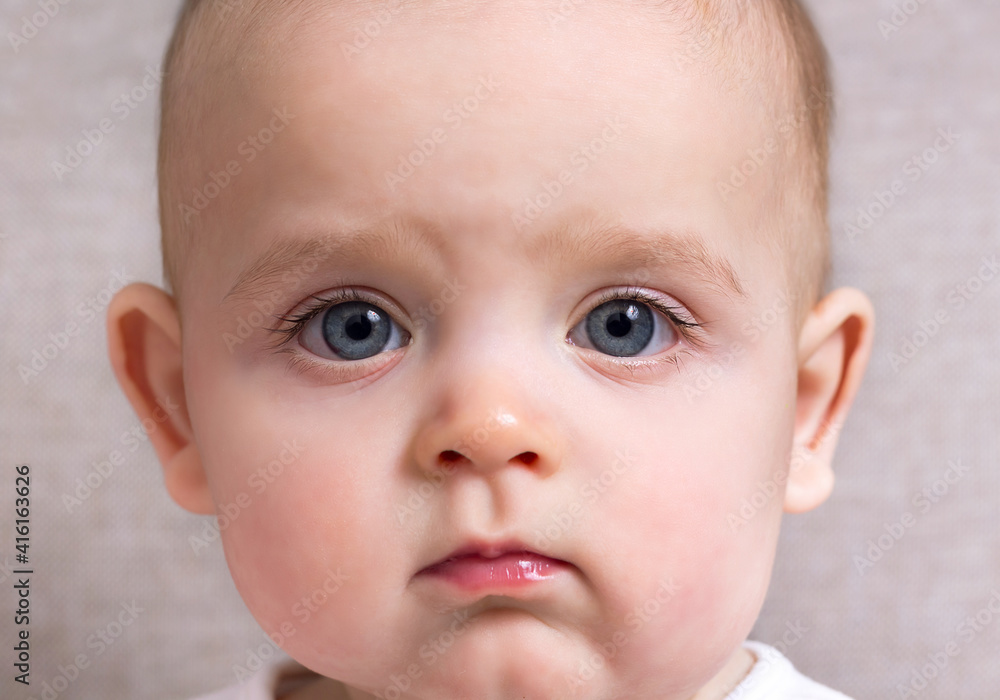 Cute caucasian baby face. Close-up portrait. 7 months . Cute caucasian baby face. Close-up portrait. 7 months .