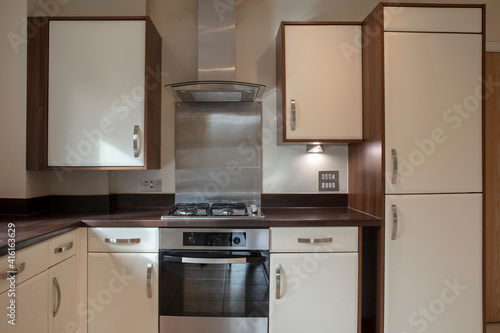 View of a kitchen area in a modern apartment