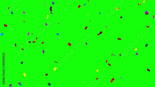 Multicolored confetti rain on chroma key or green screen animation 3d