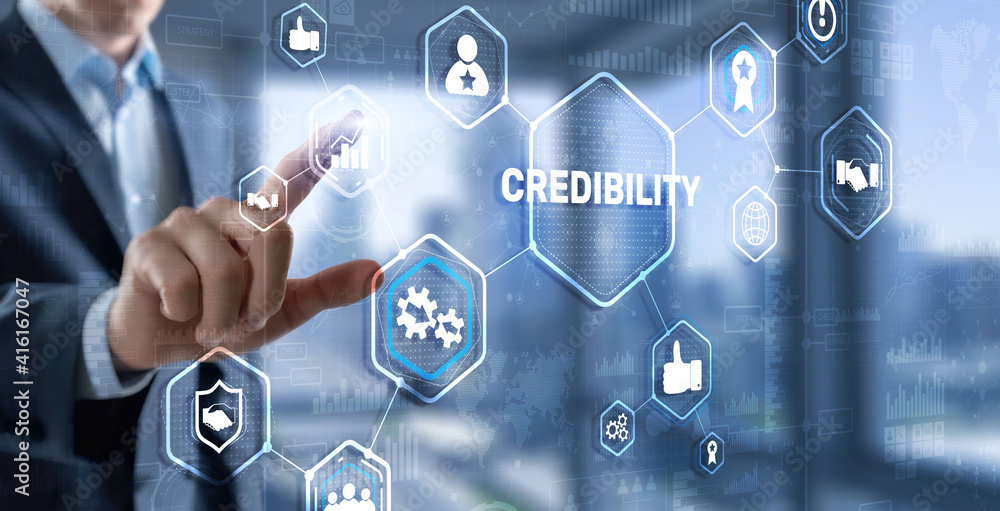 Credibility improvement concept. Multiple exposure virtual screen Credibility improvement concept. Multiple exposure virtual screen