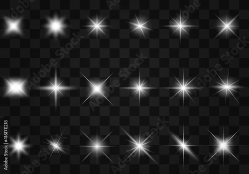 White beautiful light explodes with a transparent explosion. Vector, bright illustration for perfect effect with sparkles. Bright Star. Transparent shine of the gloss gradient, bright flash.