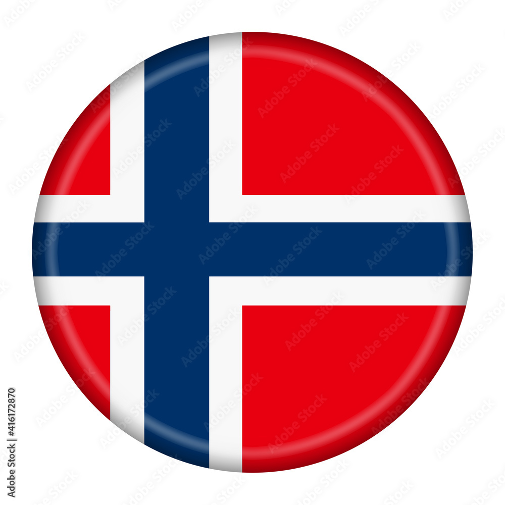 Norway flag button 3d illustration with clipping path