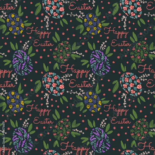 Wallpaper Mural Seamless pattern with flowers, rabbits and Easter eggs Torontodigital.ca