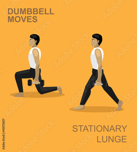 Stationary Lunge Dumbbell Moves Manga Gym Set Illustration