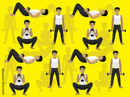 Dumbbell Moves Glute Bridge Goblet Squad Cartoon Illustration Seamless Background