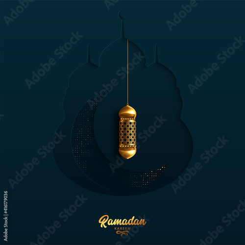 ramadan kareem background with gold lantern