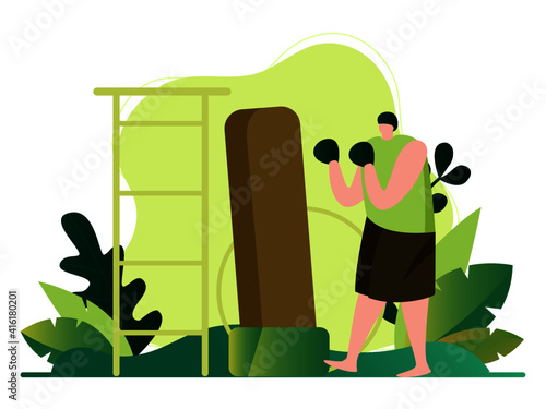 boxers practice in garden