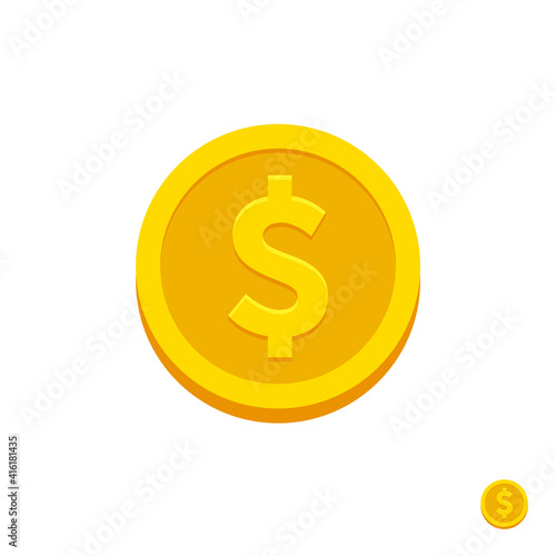 Golden coin icon. Money symbol with dollar sign. Dollar symbol. Bank payment symbol. American dollar. Golden coin. Dollar coin. Bank payment symbol. Finance. American currency. Cash money. Game coin.