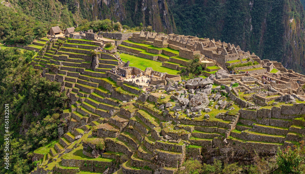 Panorama landscape of the Machu Picchu citadel, Cusco, Peru.