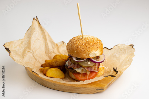 burger and chips