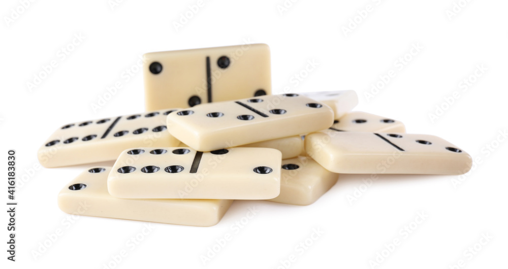 Pile of classic domino tiles on white background Pile of classic domino tiles on white background