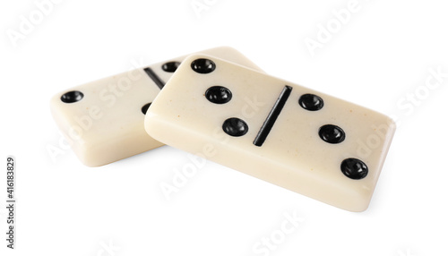 Two classic domino tiles on white background photo
