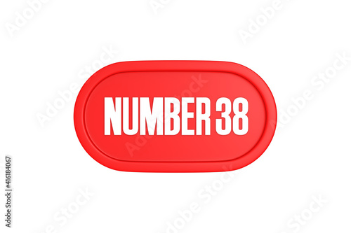38 Number sign in red color isolated on white background, 3d render.