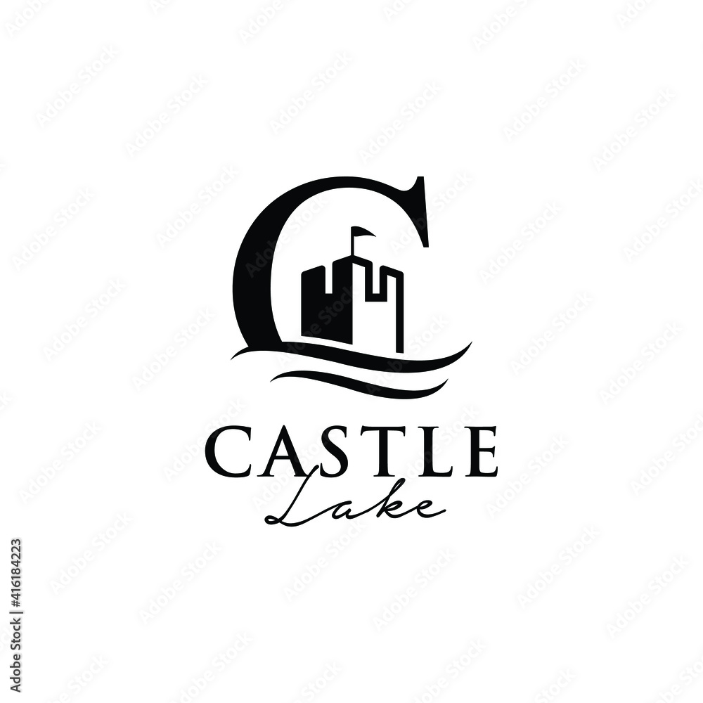 initials C with castle and lake logo 