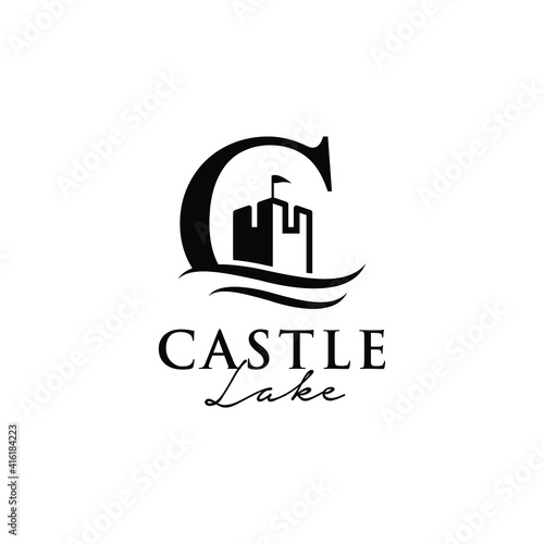 initials C with castle and lake logo 
