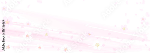 水彩風ピンクのグラデーションと桜