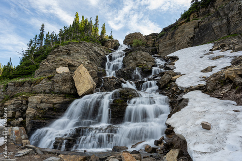 Wide View of Logan Creek Falls in Glacier