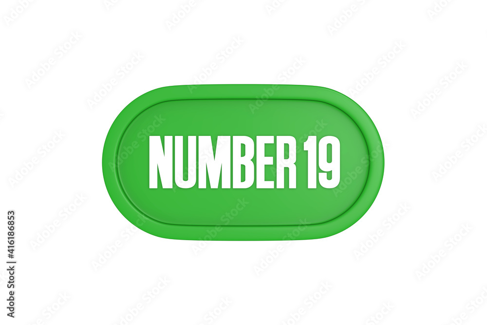 19 Number sign in green color isolated on white background, 3d render. 19 Number sign in green color isolated on white background, 3d render.
