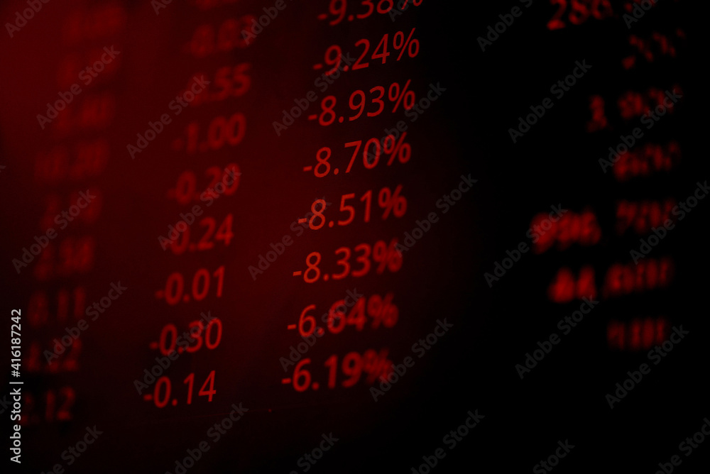 Stock exchange trading analysis investment financial on display crisis stock crash down and grow up gain and profits financial impact or forex graph Stock market digital graph chart business indicator
