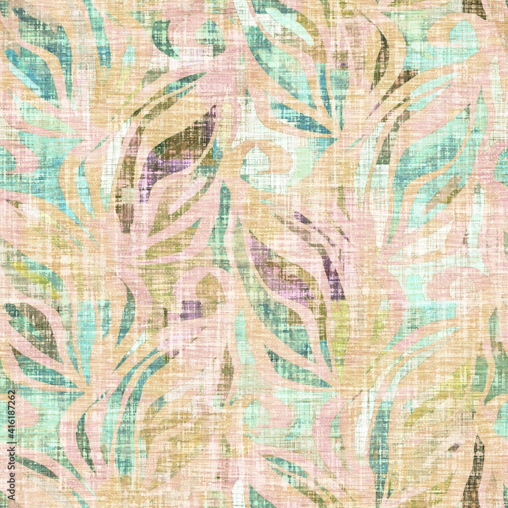 Rustic mottled linen woven texture. Seamless printed fabric pattern. Tropical pastel coastal style. Interior textile background. Mottled colorful peach green dye stains. Soft rustic summer home decor
Rustic mottled linen woven texture. Seamless printed fabric pattern. Tropical pastel coastal style. Interior textile background. Mottled colorful peach green dye stains. Soft rustic summer home decor