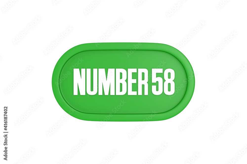 58 Number sign in green color isolated on white background, 3d render. 58 Number sign in green color isolated on white background, 3d render.