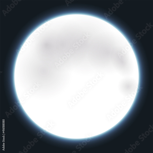 Glowing full Moon view with some blurred craters, Vector Illustration