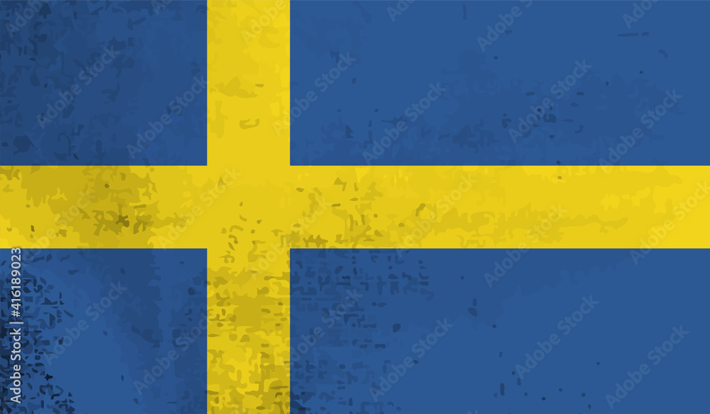 Grunge Sweden flag. Sweden flag with waving grunge texture.