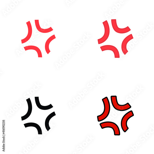 Anger symbol icon set. Simple glyph, solid, filled outline, flat style. Vector illustration isolated on white background. EPS 10