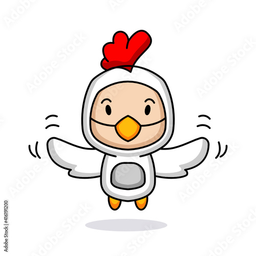 Cute kid with chicken costume mascot