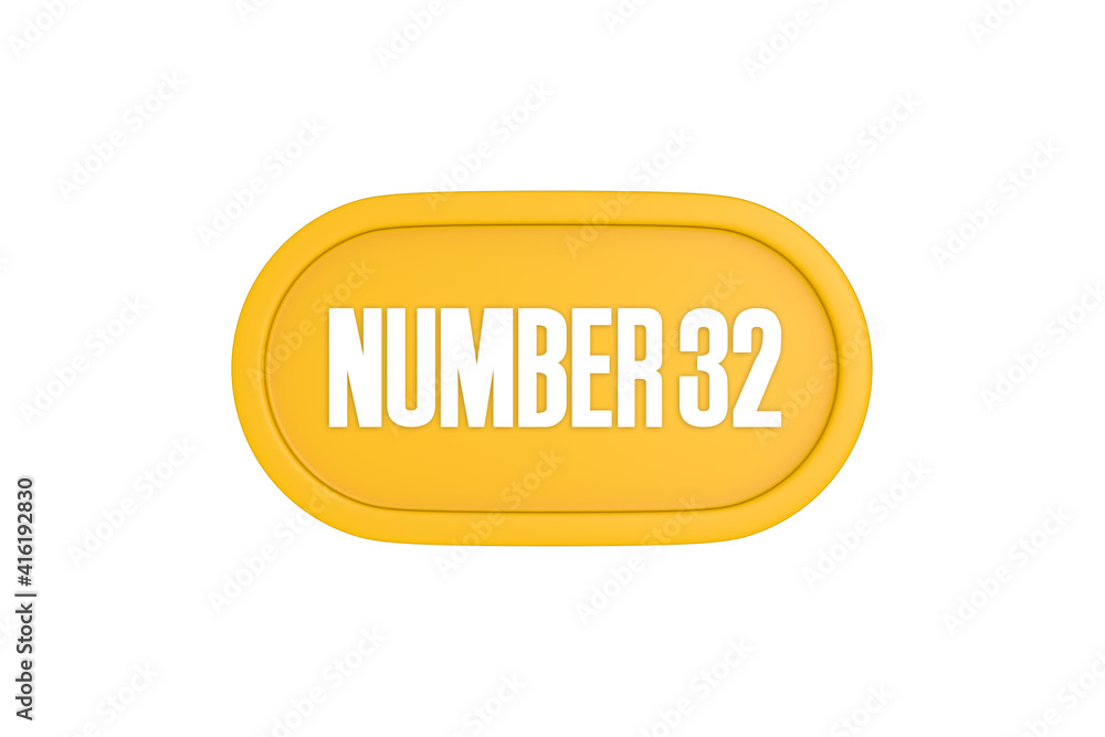 32 Number sign in yellow color isolated on white background, 3d render. 32 Number sign in yellow color isolated on white background, 3d render.