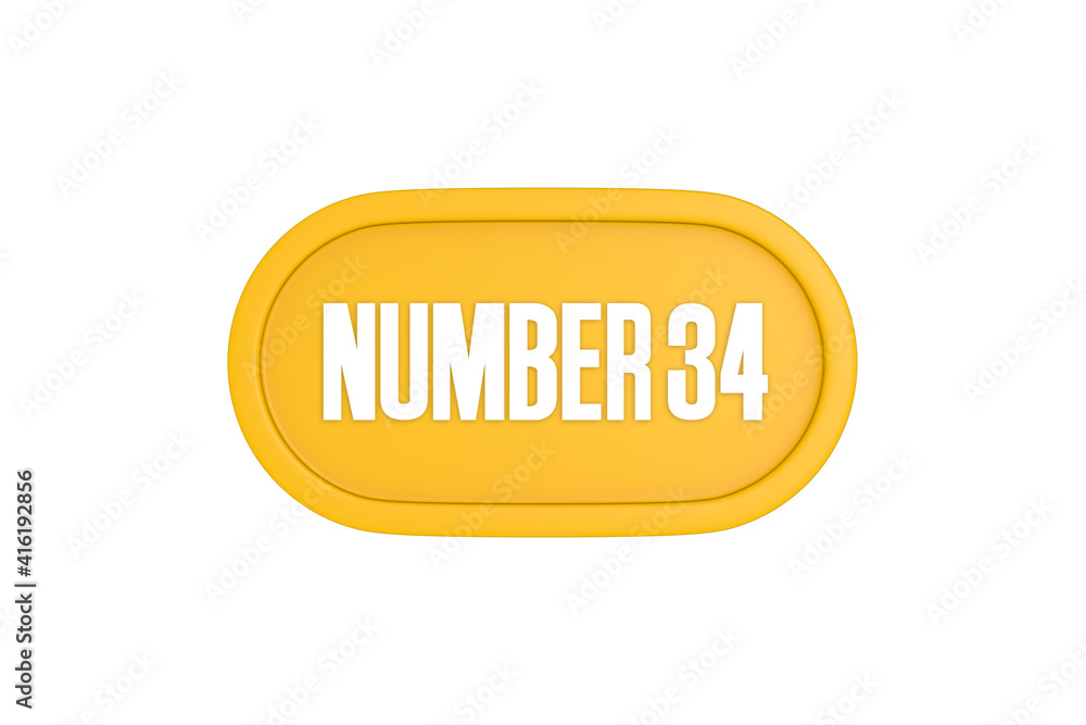 34 Number sign in yellow color isolated on white background, 3d render. 34 Number sign in yellow color isolated on white background, 3d render.