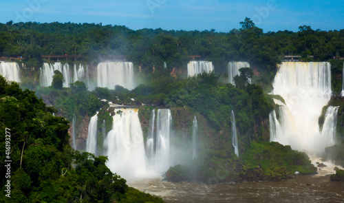 General view on the grand Iguazu Waterfalls system in Brazil